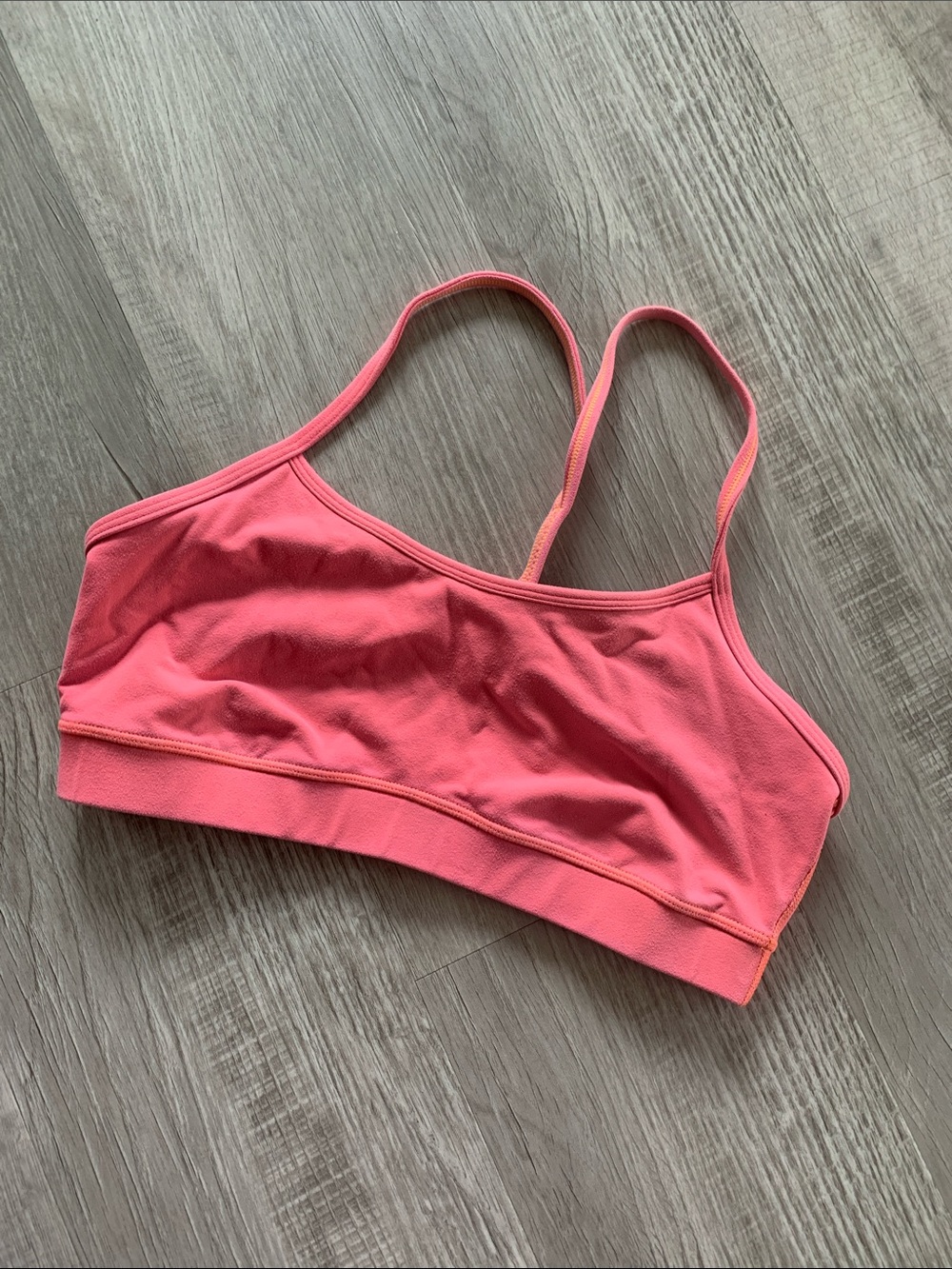 Lululemon Coral-Pink Strappy Light Support Sports Bra, Size 8.